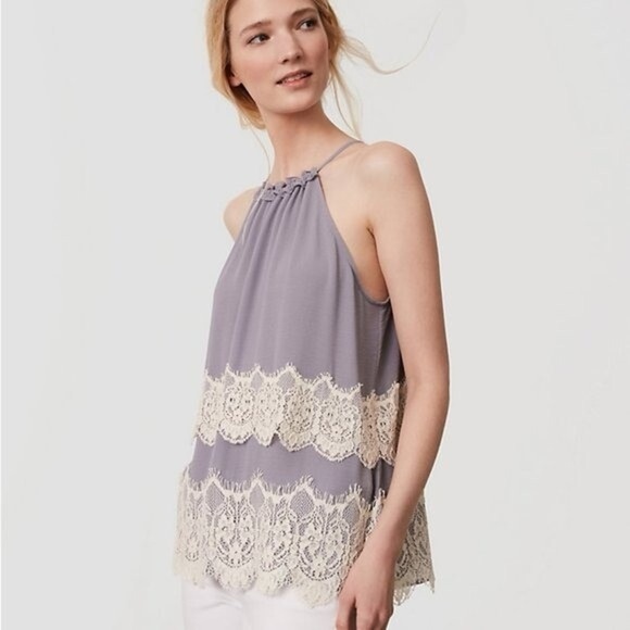 LOFT Tops - LOFT Lace Trim Halter Blouse - Lavender and Cream